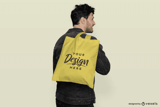 man with tote bag mockup