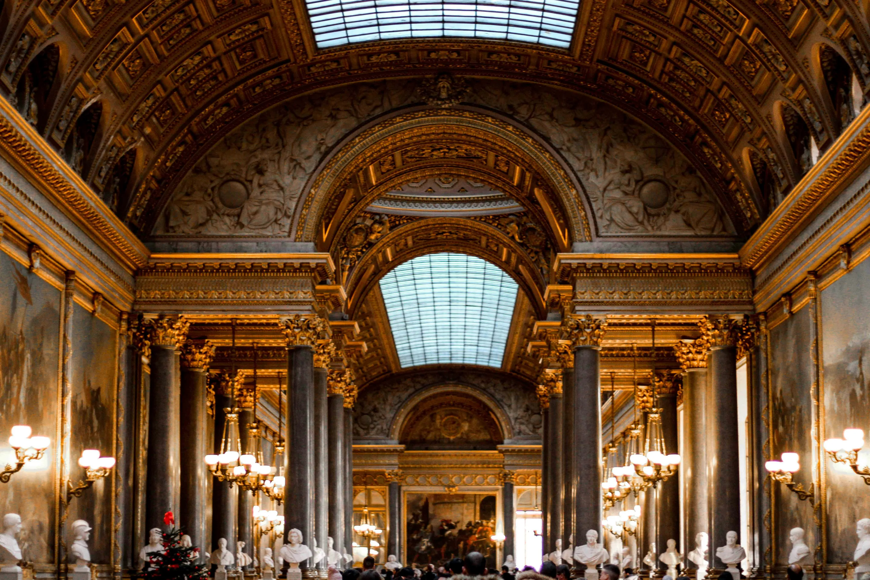 Inside one of the grand hallways in the Versailles Palace