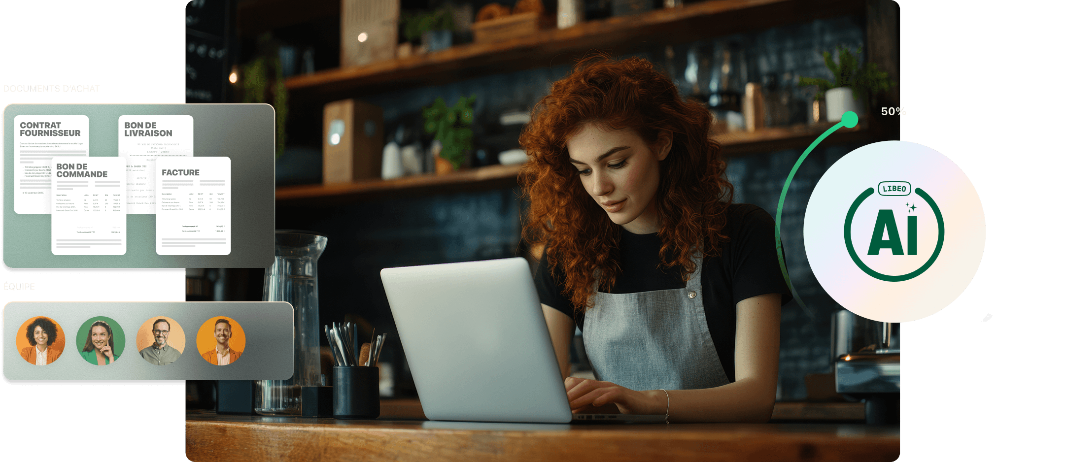 Femme devant son pc et visuel documents d'achat