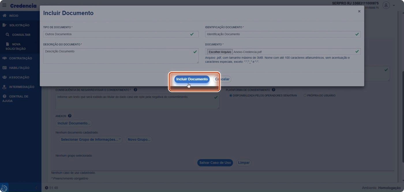 Captura de tela de referência do Credencia para Passo 4 — Confirmar a inclusão do documento. Contexto: 13 — Anexos.
