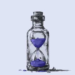 Portada de Proyecto de ley de eutanasia: la muerte como política pública, apunte de política pública de IdeaPaís, mostrando una ilustración de una botella que en su interior tiene un reloj de arena.