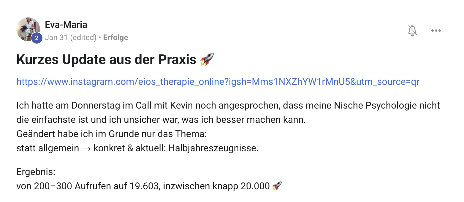 Mitglied der KI Creator Akademie: Therapeutin Eva-Maria steigert Instagram-Aufrufe auf knapp 20.000