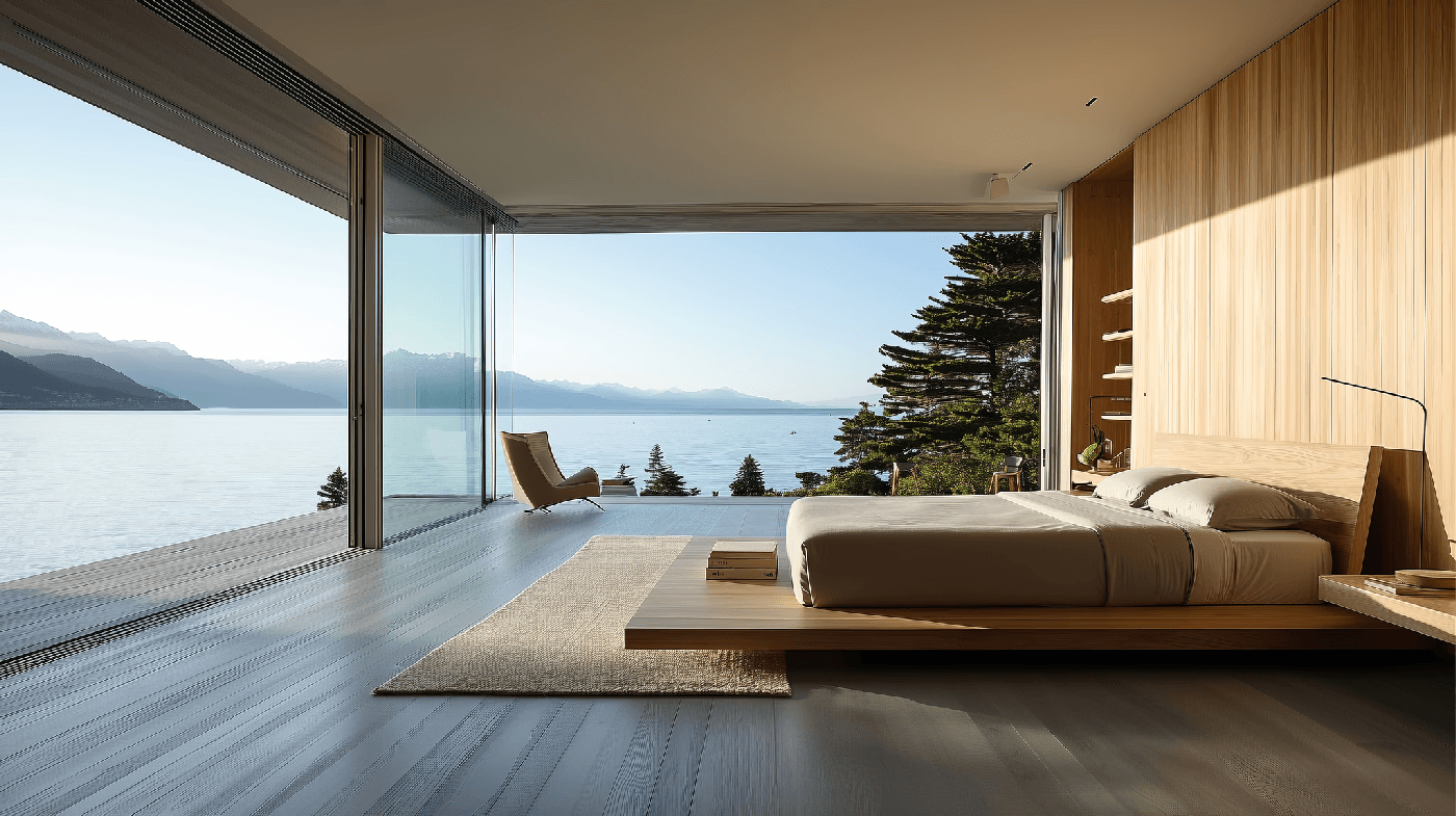 living room with brown wooden parquet floor and white wall