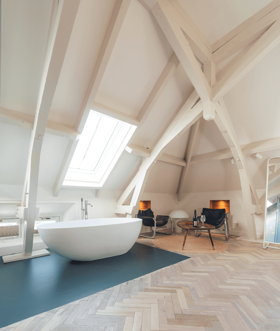 Sage green walls bedroom with lilac duvet and modern style