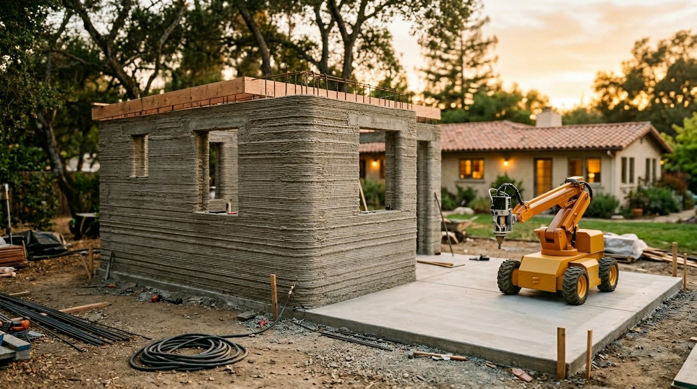 concrete construction site California backyard sunset