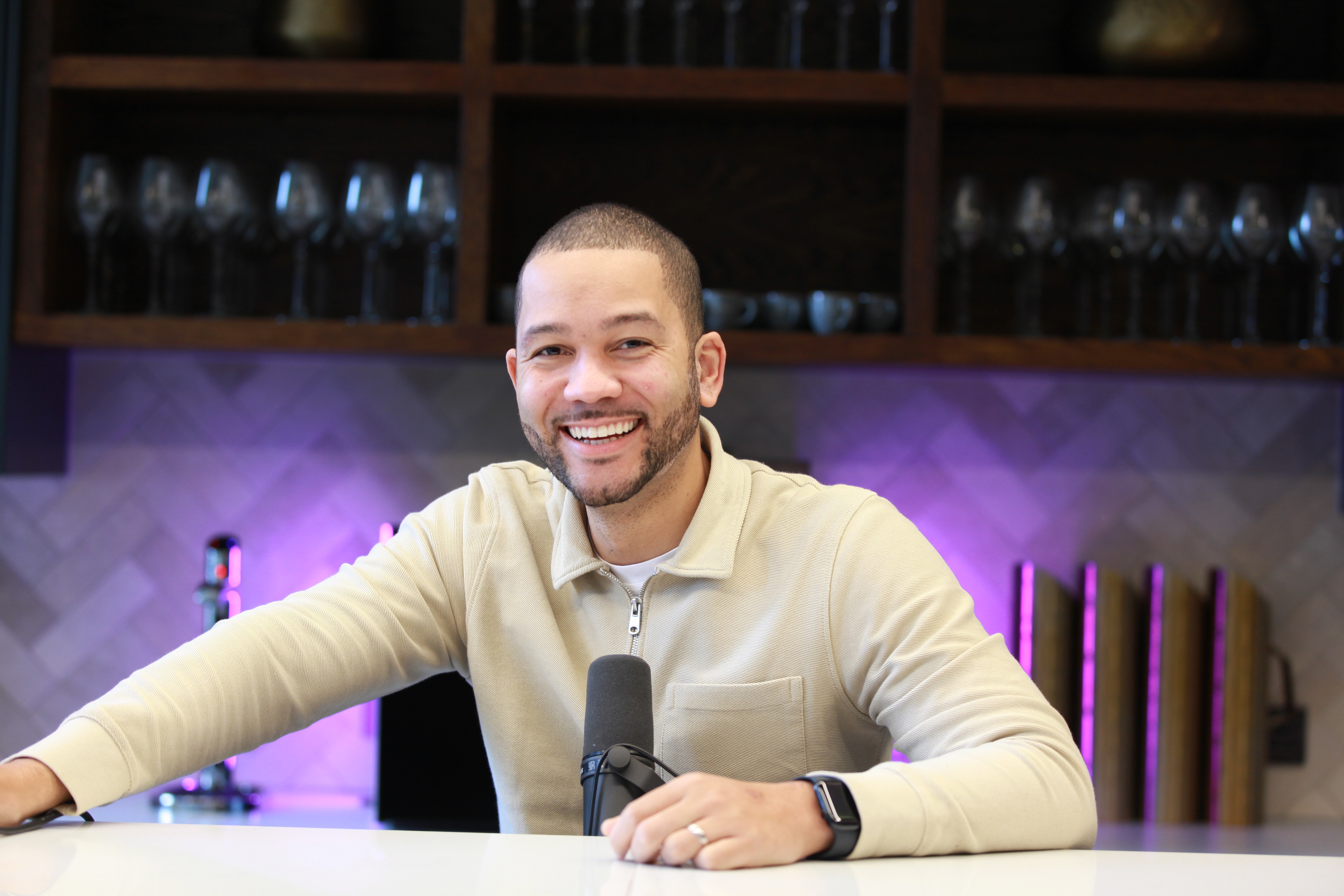 Drone shot of a running track at night