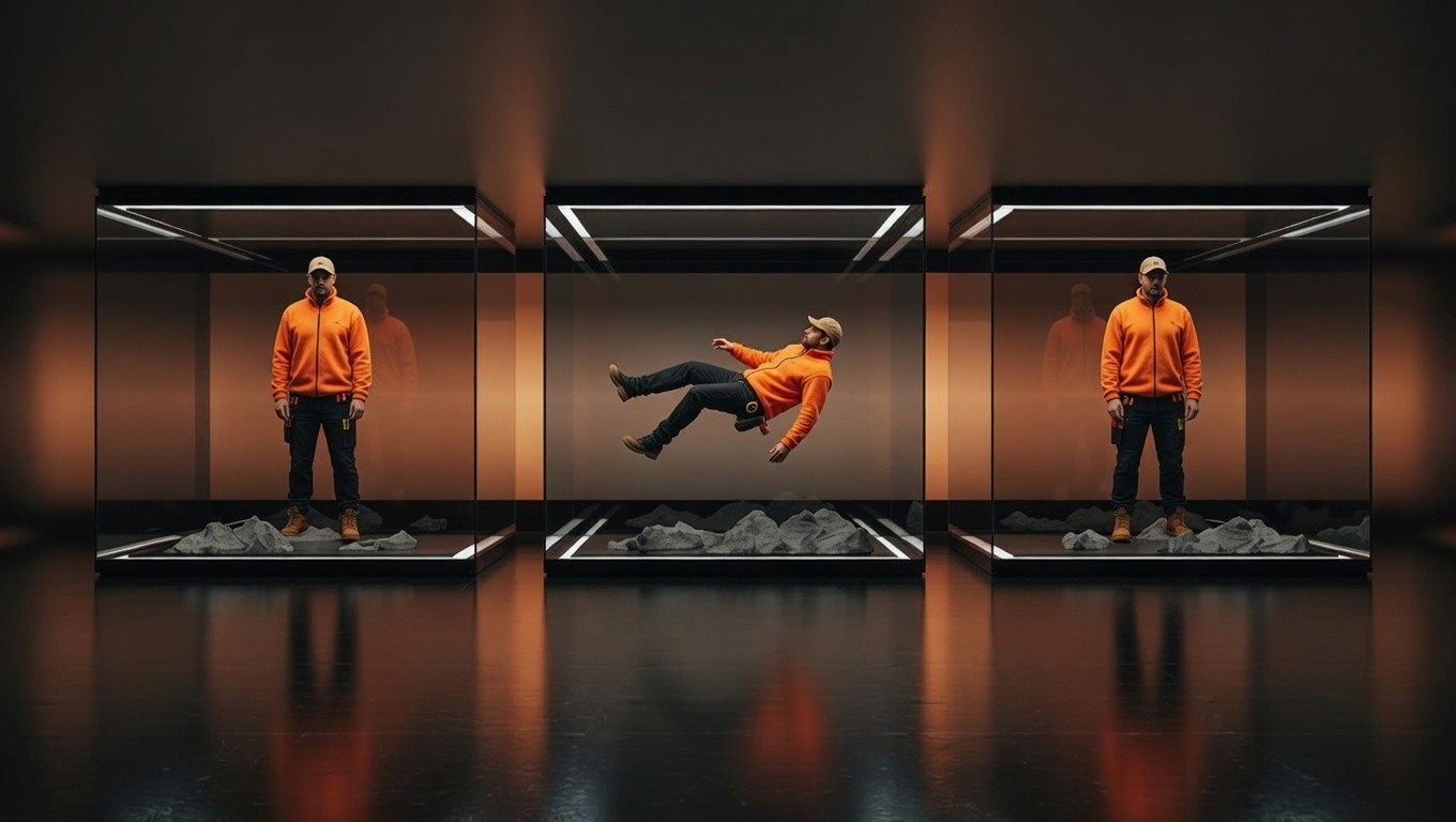 Person wearing orange sunglasses with dramatic orange and red lighting effects creating an artistic portrait