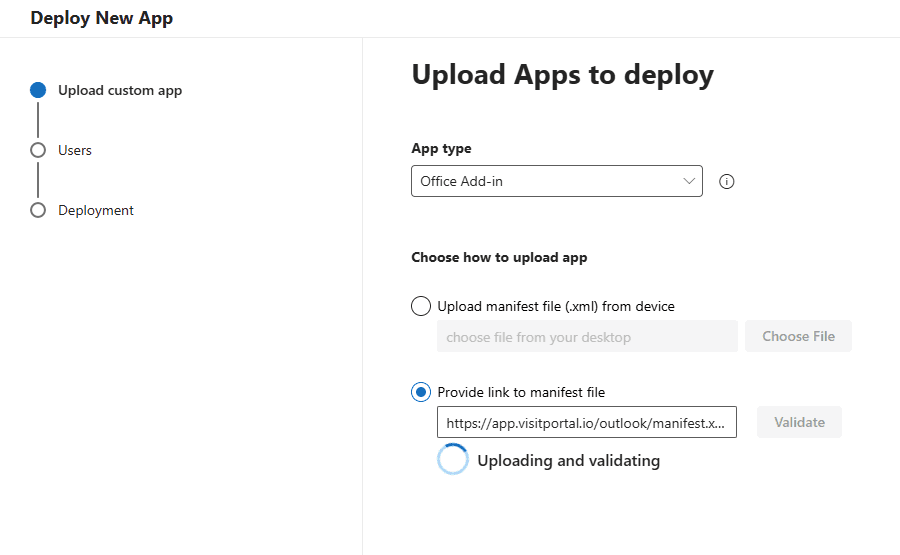 Visit Portal manifest wordt gevalideerd in het Microsoft 365 admin center