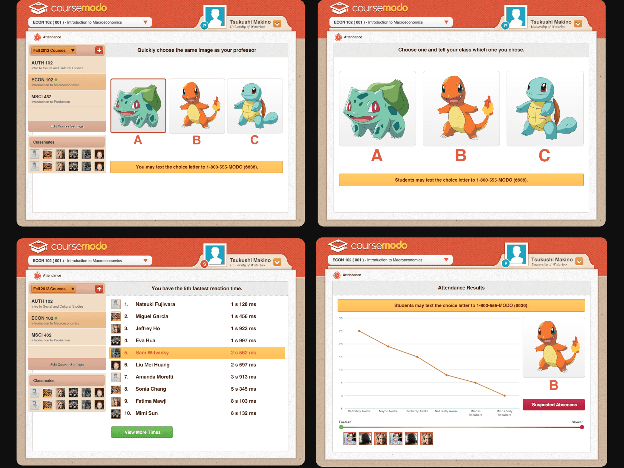 Cousemodo main application designs for student and professor attendance tools