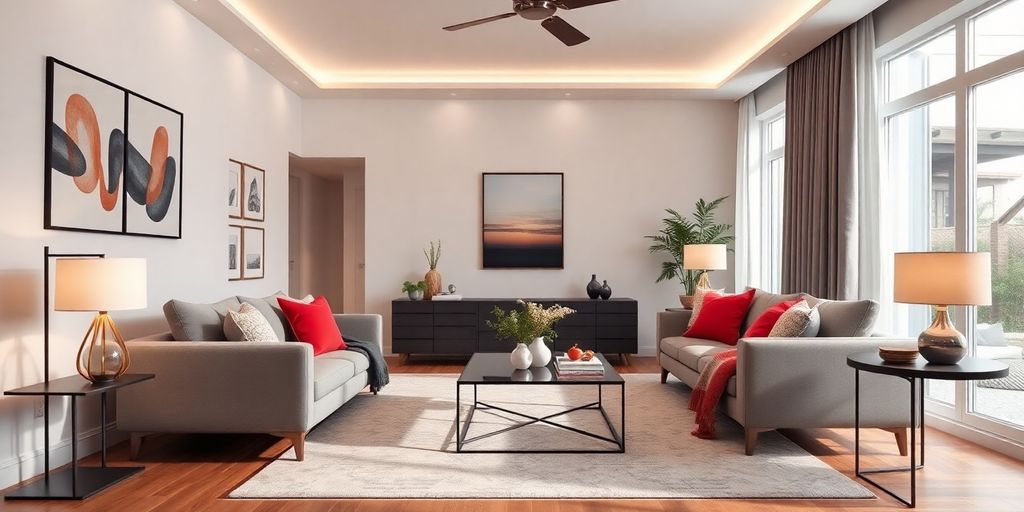 Modern living room with stylish virtual staging elements.