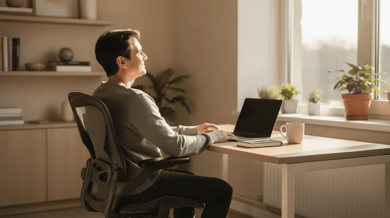A thoughtful individual sits alone in a well-lit home office, gazing out the window as they contemplate their financial decisions in light of newfound wealth. The serene environment suggests a moment of reflection on smart financial decisions and the importance of a solid financial plan to manage tax implications and long-term goals.