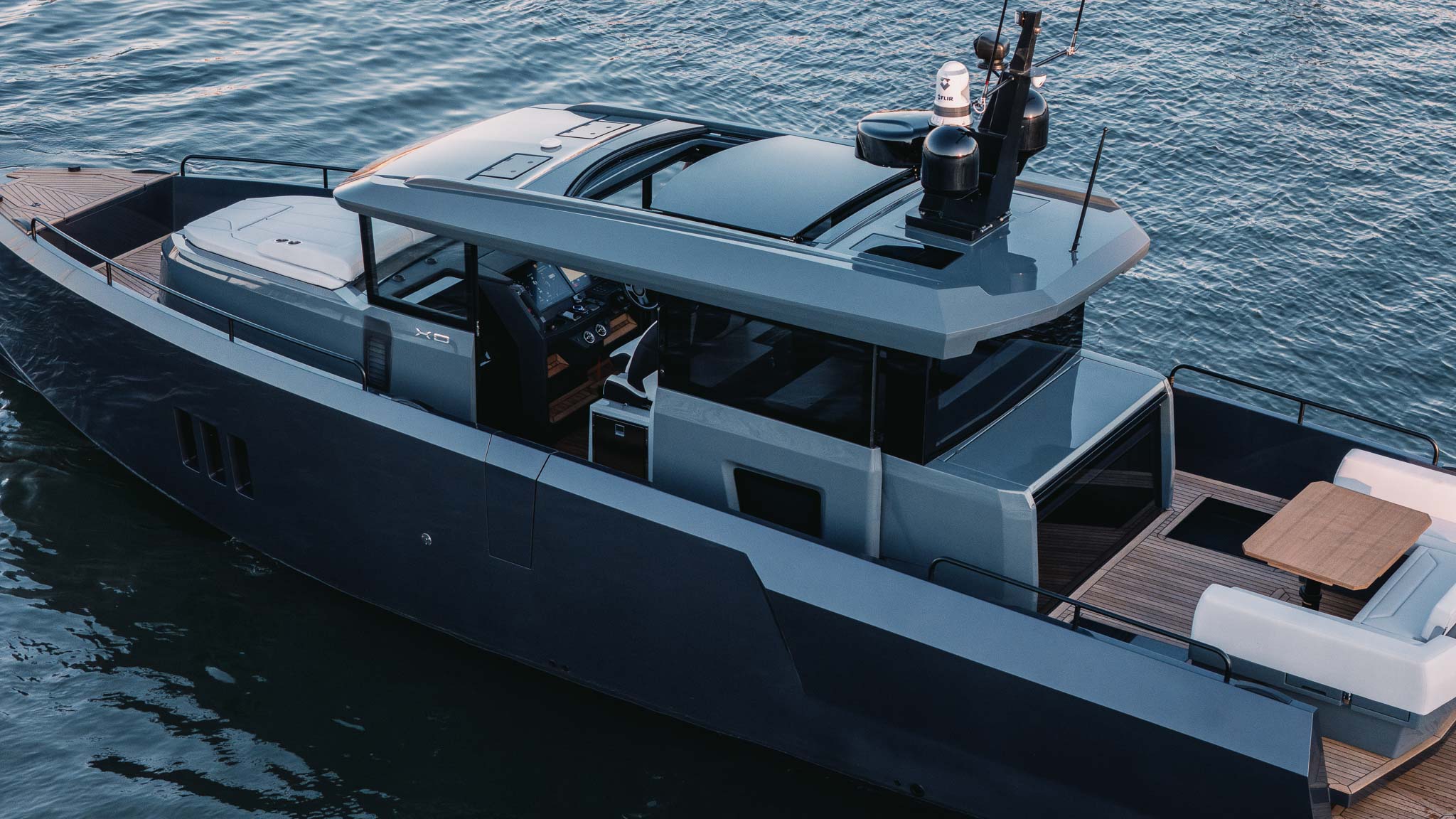 A motorboat XO EXPLR 44 in the water