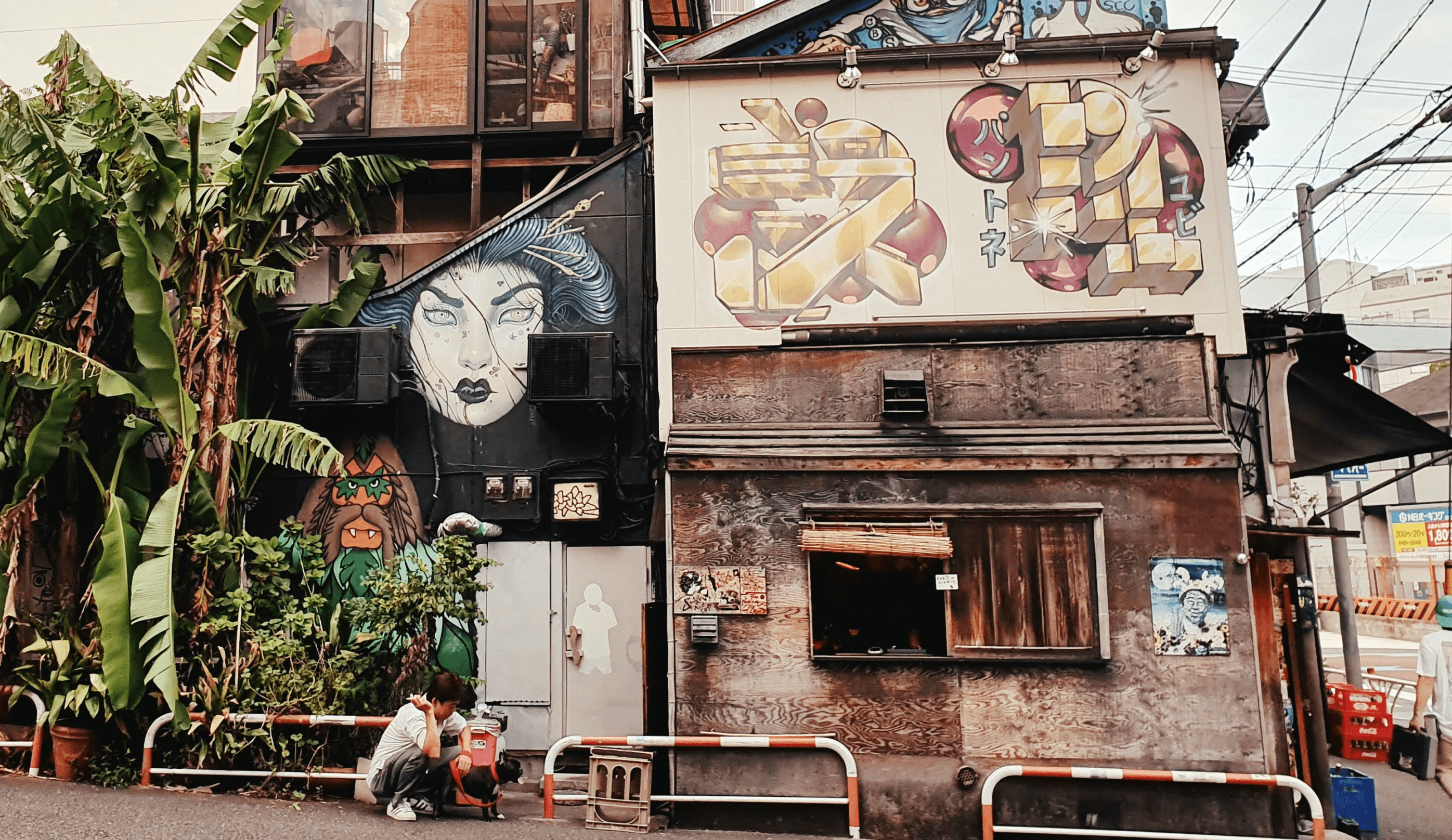 buildings in harajuku with colorful street art