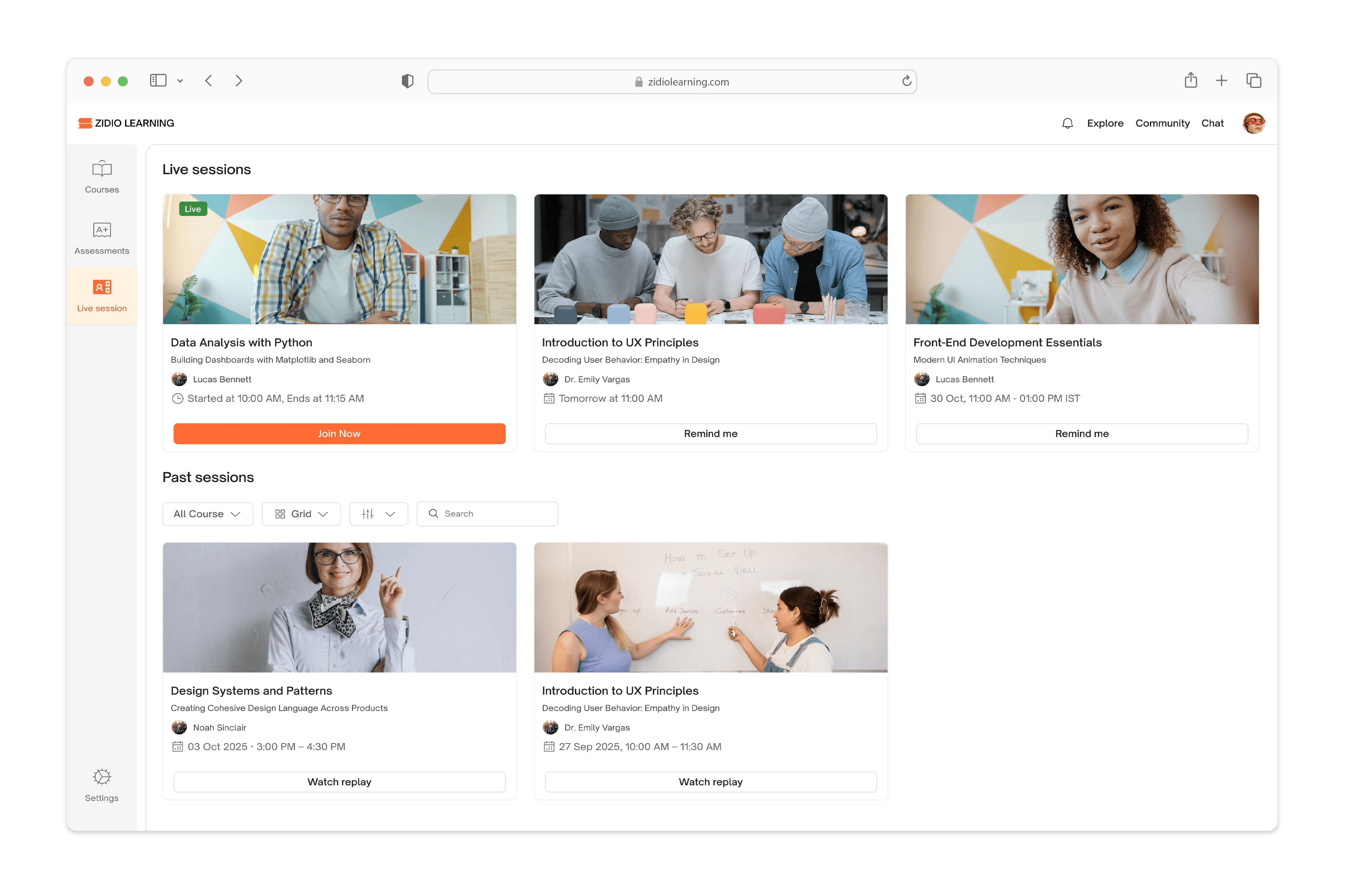 Student live sessions-hi-fi mockup