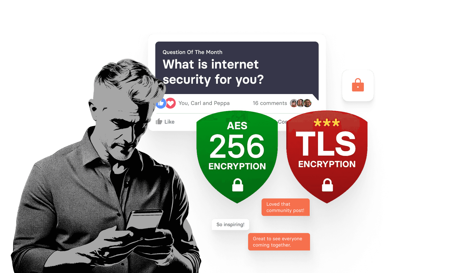 tchop™ sorgt für sichere und private Kommunikation durch AES 256- und TLS-Verschlüsselung, schützt Benutzerinteraktionen und sichert Daten.