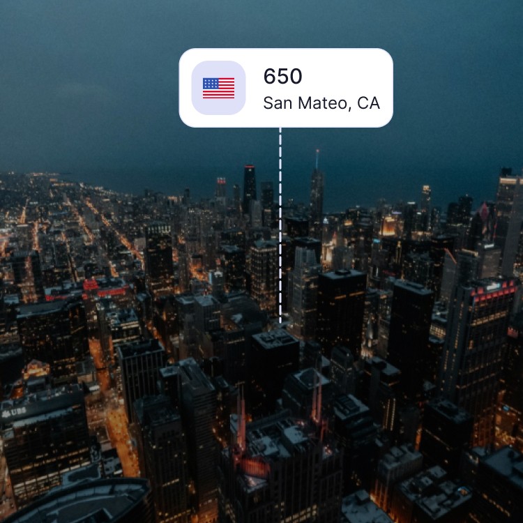 City skyline of San Mateo showing the 650 area code and surrounding area codes