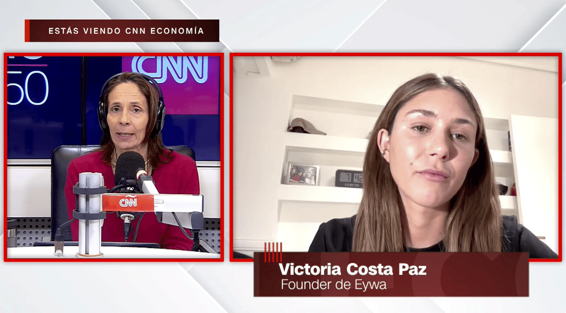 Still frame of a CNN interview featuring Victoria Costa Paz, founder of Eywa, discussing natural medicines for psychiatry.