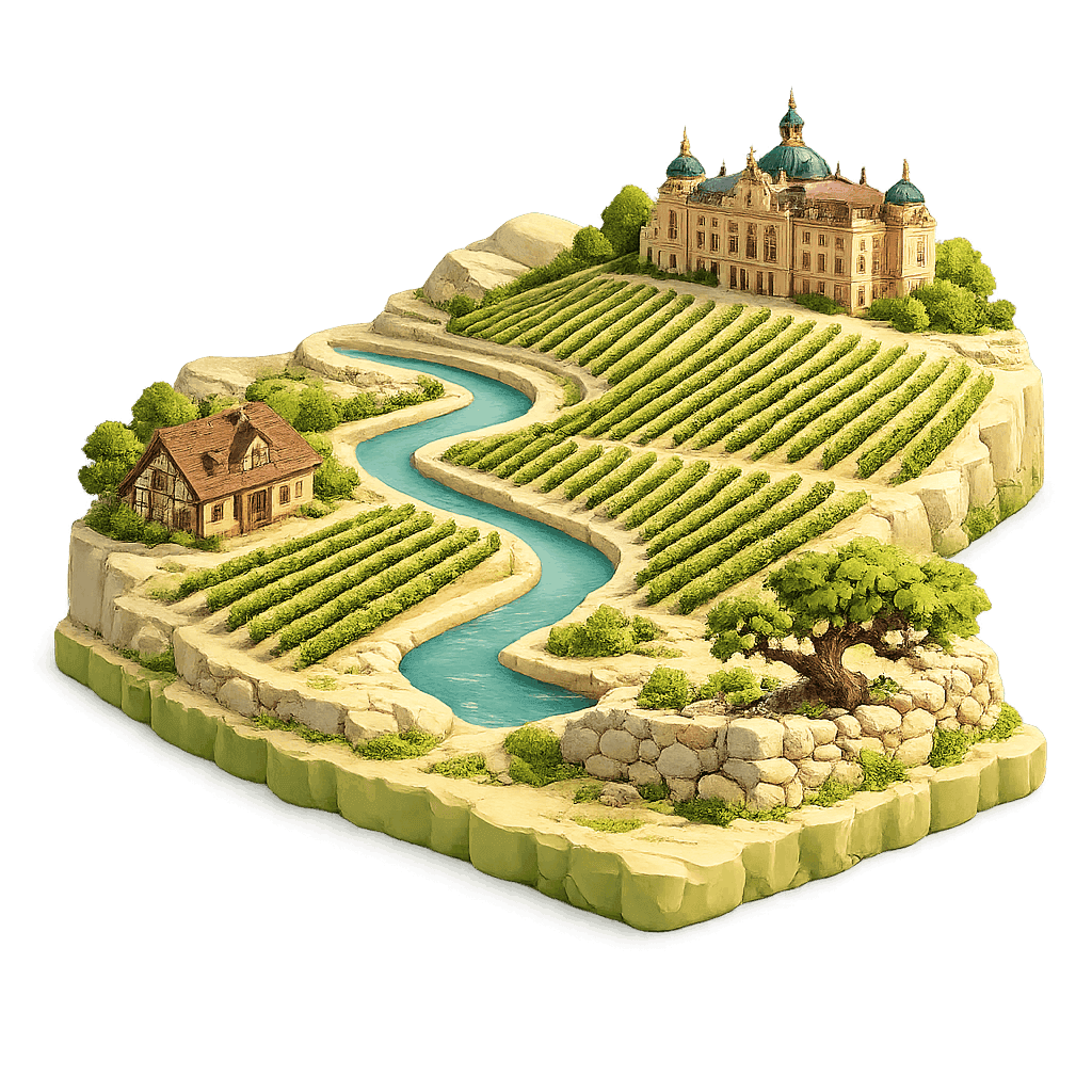 Artistic illustration of the Franken wine region.