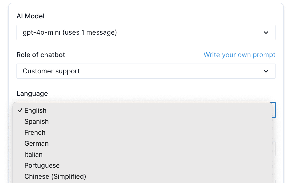 Wonderchat Select Language 1