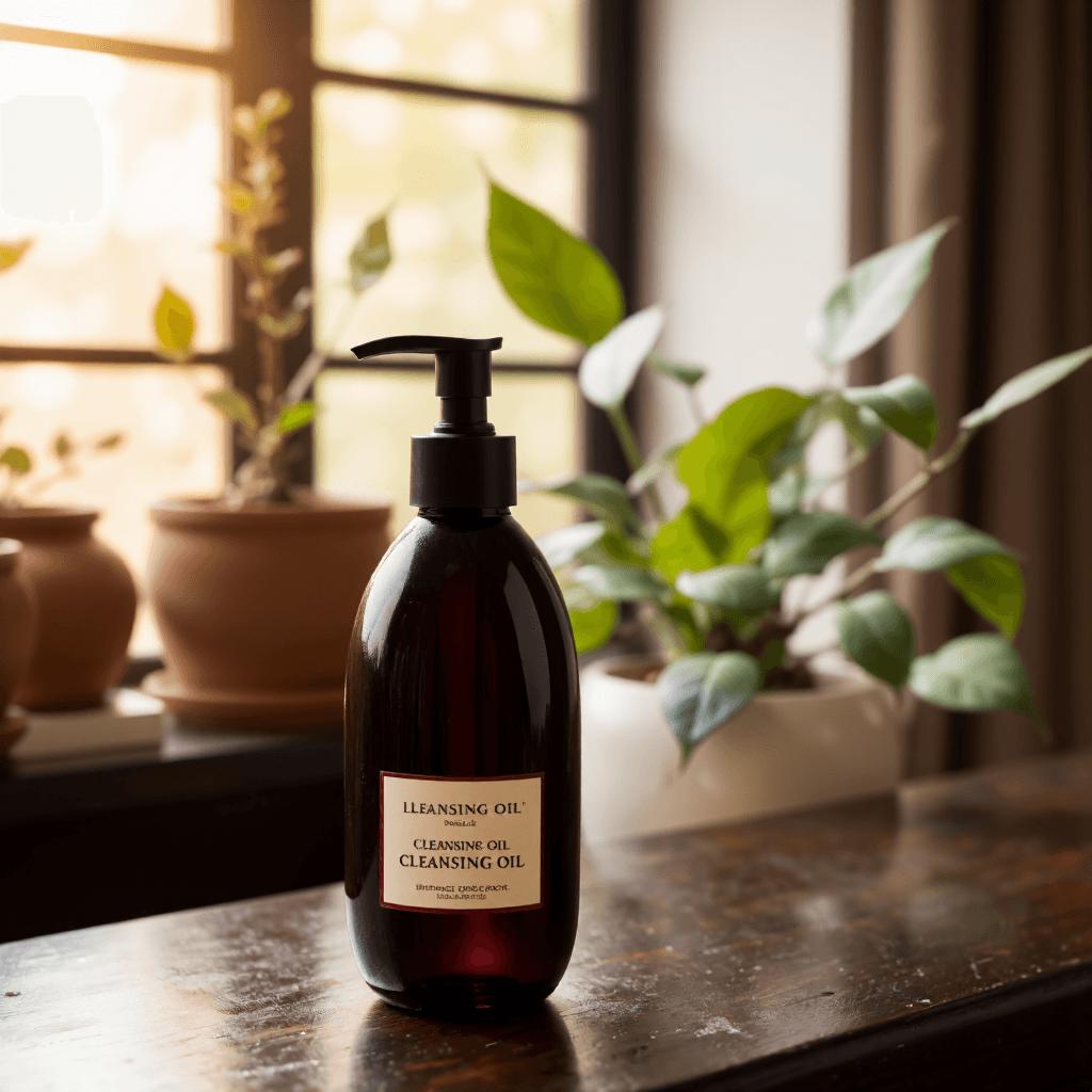 product photography of a bottle of cleansing oil