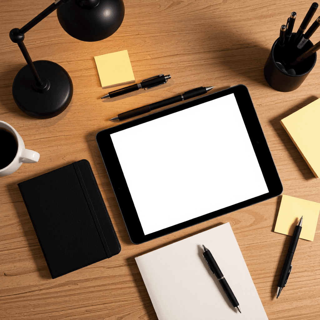 product photography of office supplies and technology