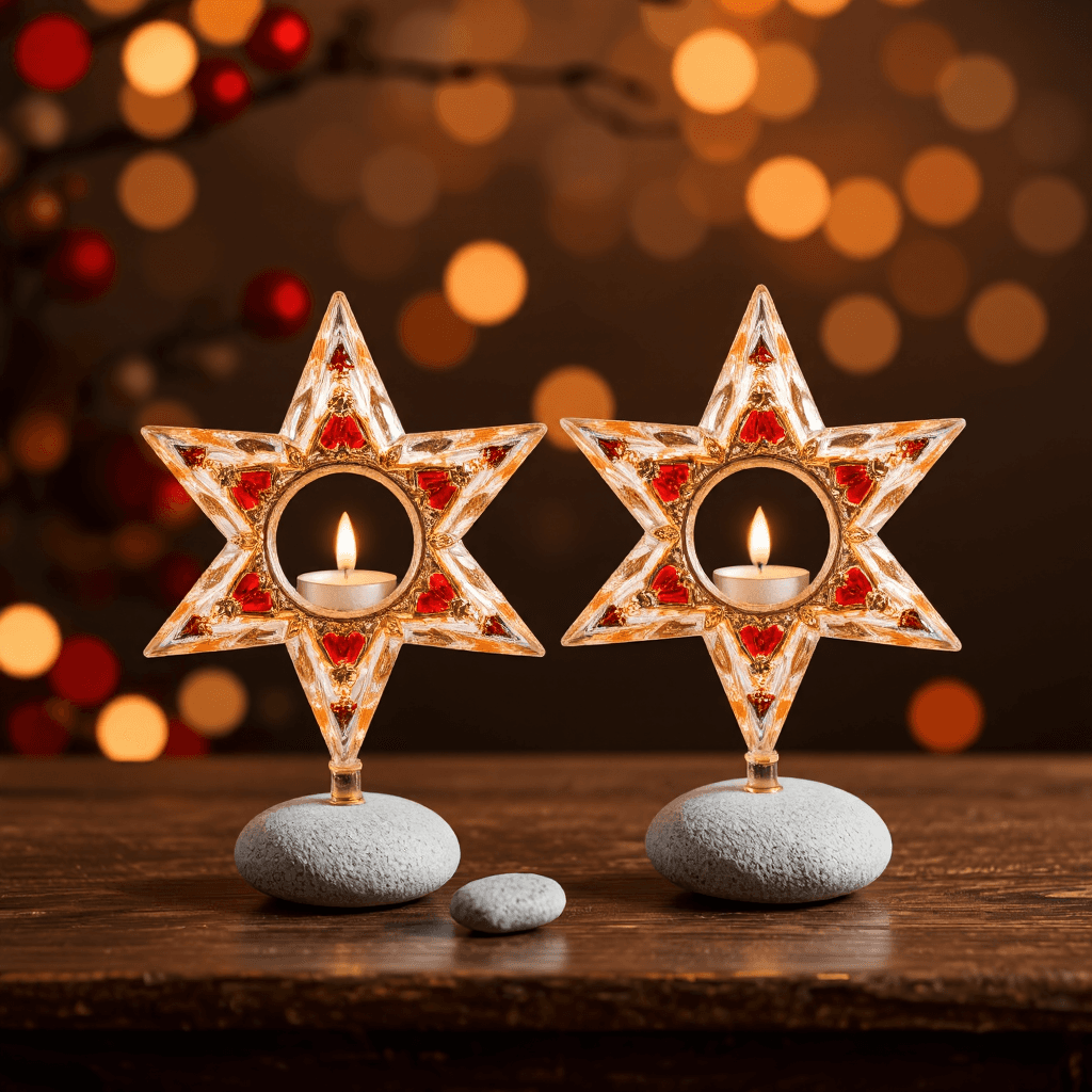 product photography of a pair of star-shaped candle holders