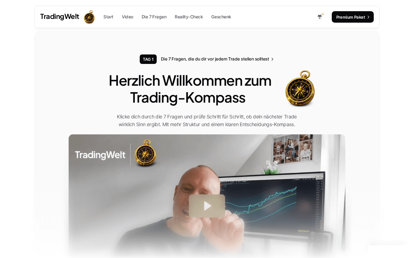Trading-Kompass Tag 1: Willkommensvideo und Einführung in die 7 Fragen vor jedem Trade