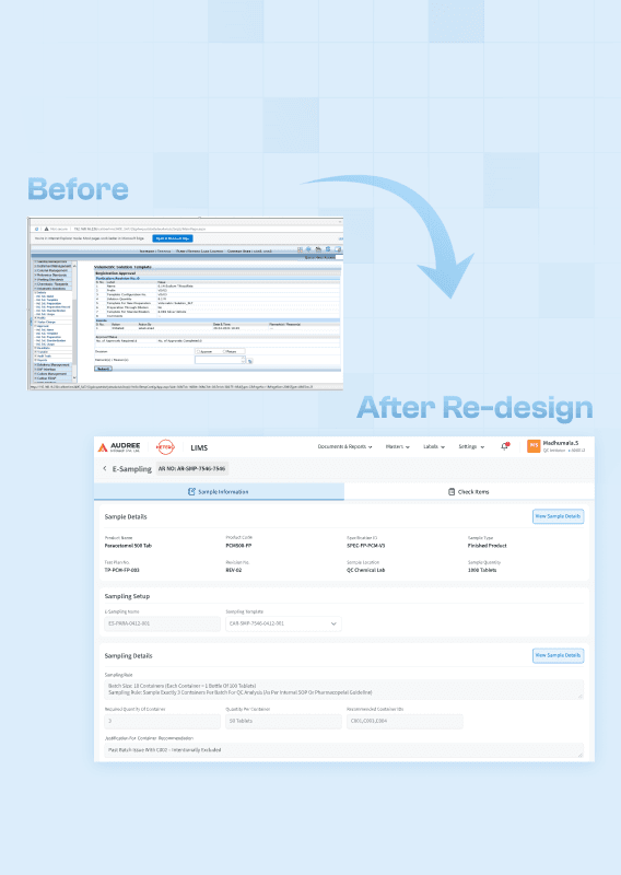 LIMS software Before & After Redesign