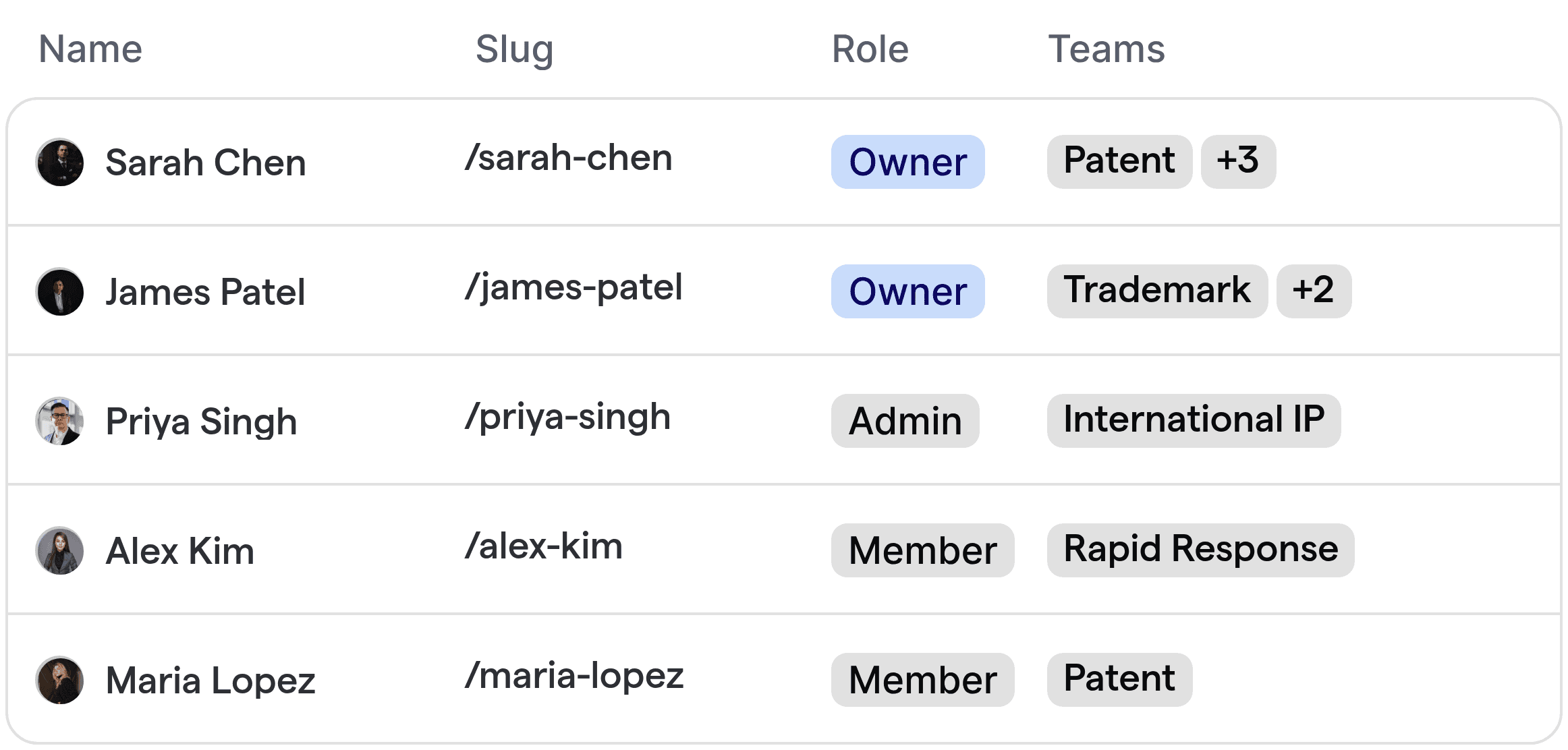Automated routing interface for intellectual property law firm team members