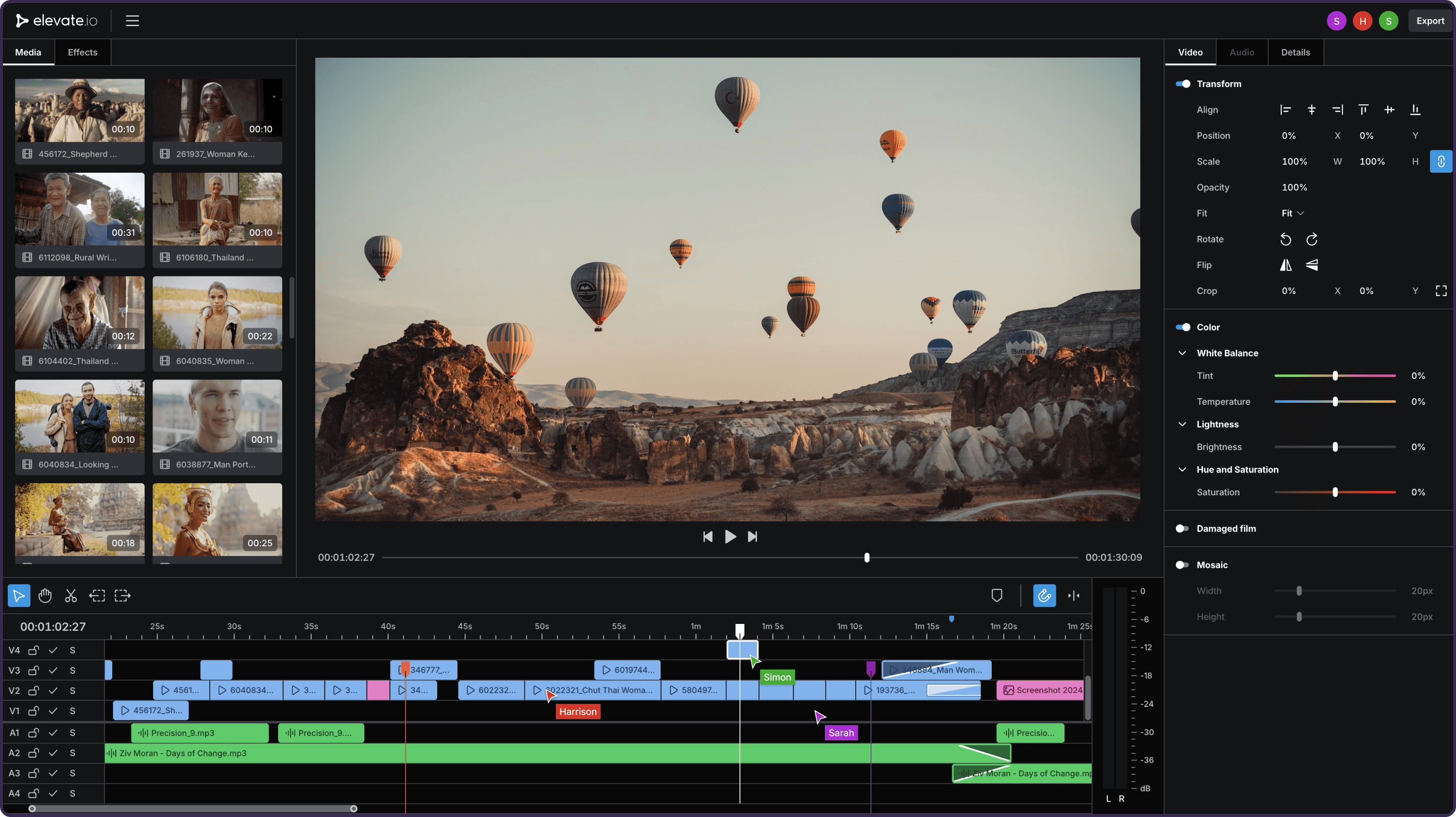 elevate.io user interface