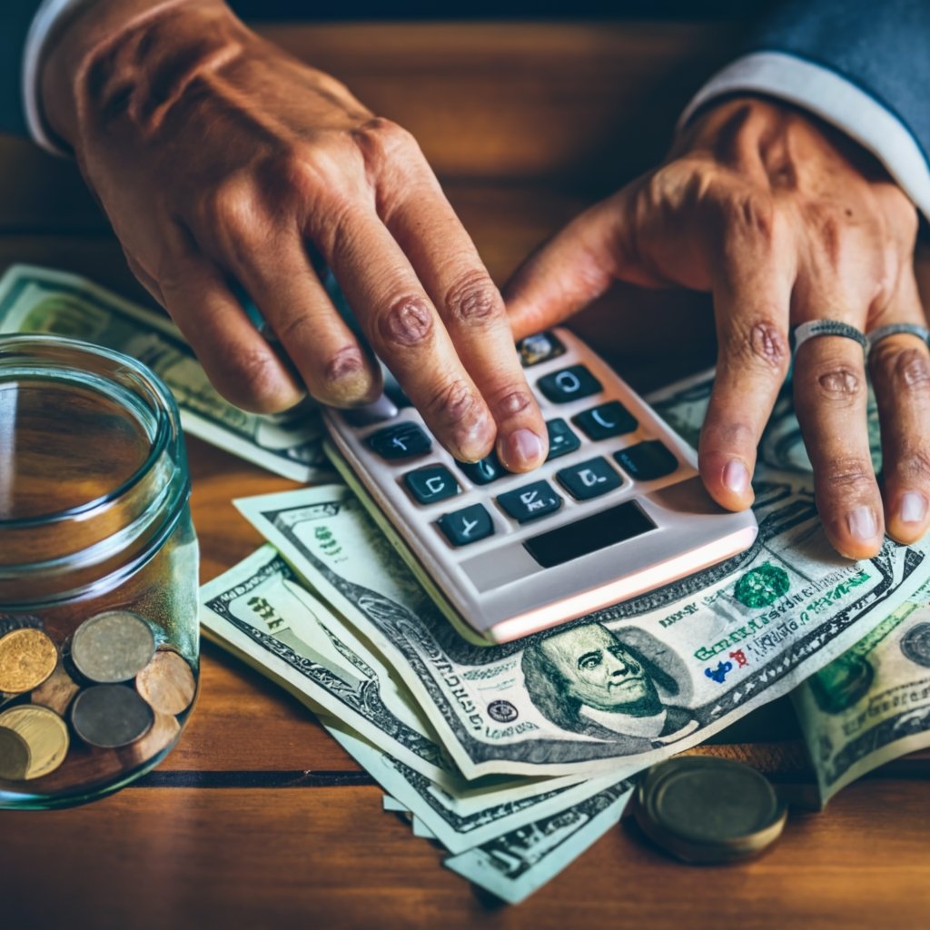 Close-up of an I-864 Affidavit of Support form with a calculator and U.S. currency, illustrating financial requirements.