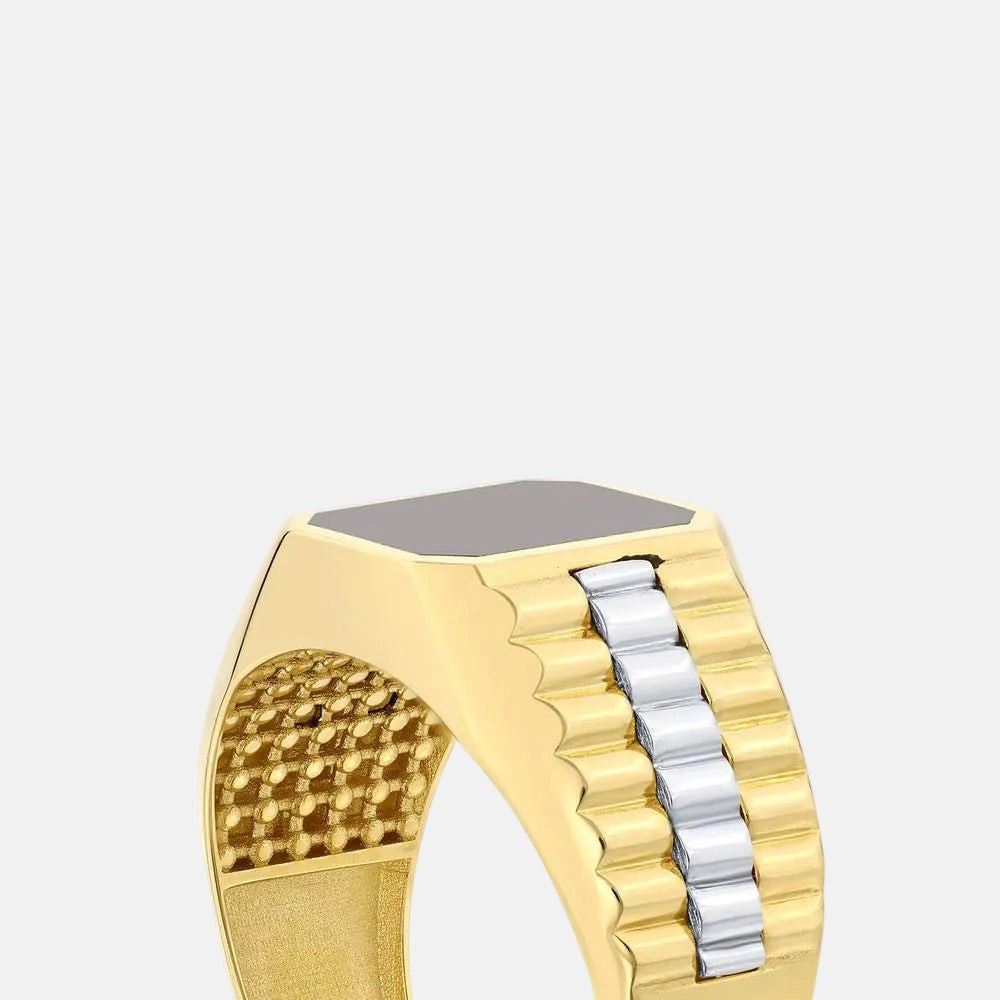 Assos Pırlanta 14 Ayar Altın Siyah Taşlı Şık Erkek Yüzük