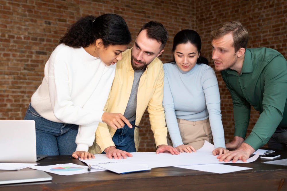 Team discussing design plan