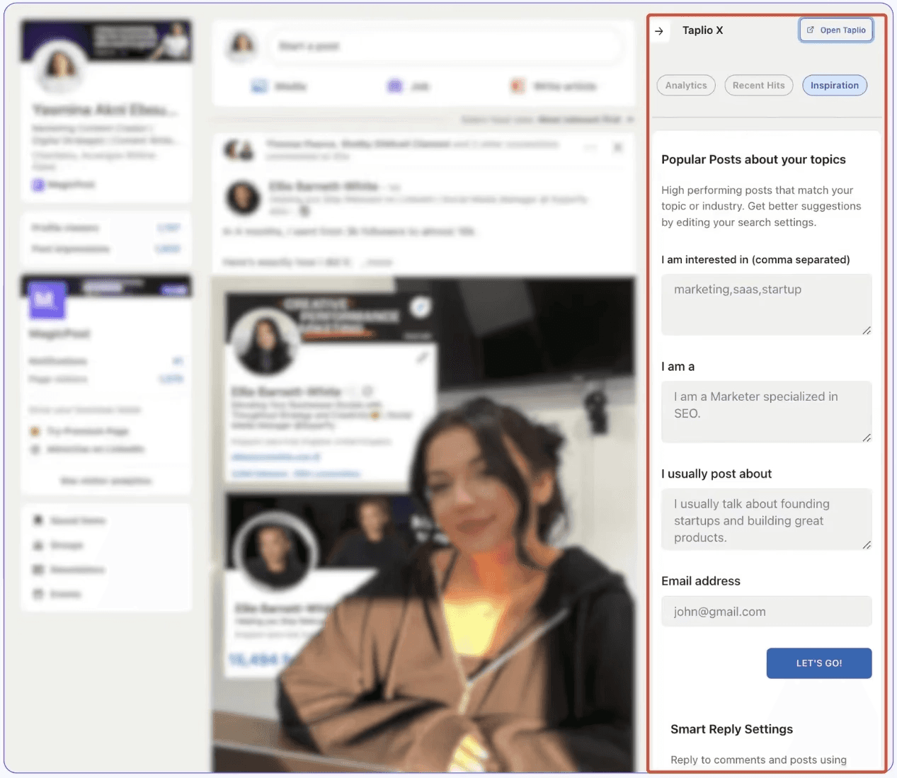 Taplio's chrome extension, Taplio X, in action
