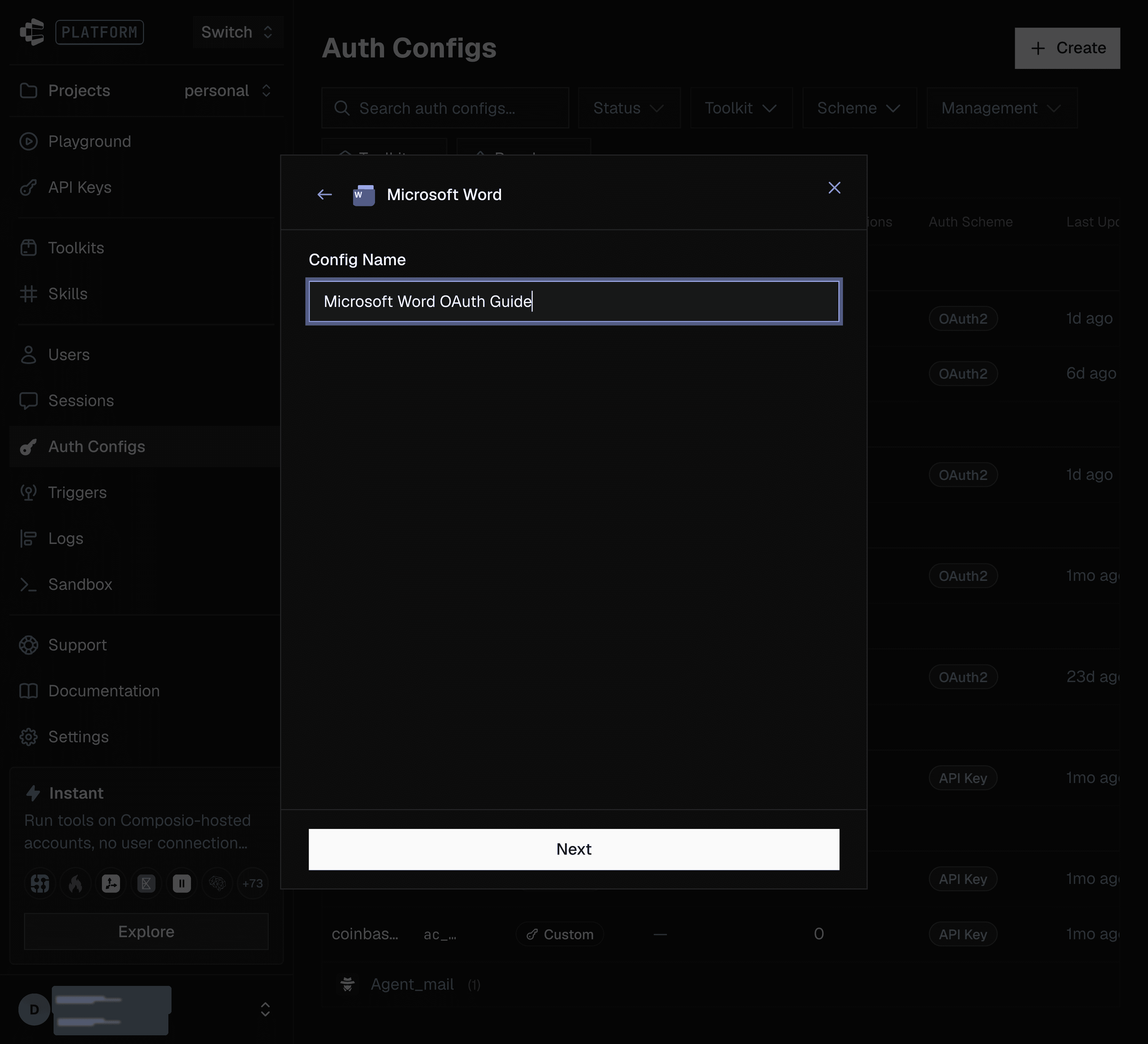 Config Name field