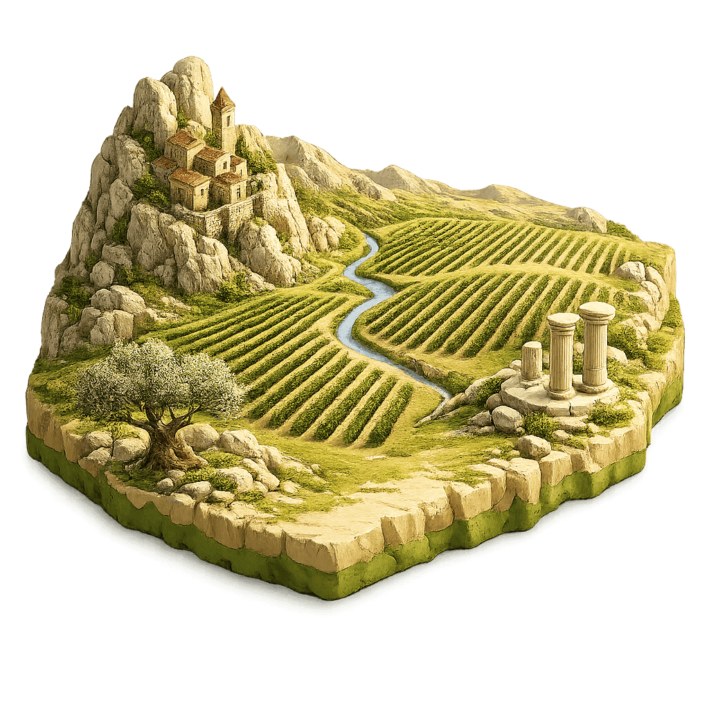 Artistic illustration of the Molise wine region.