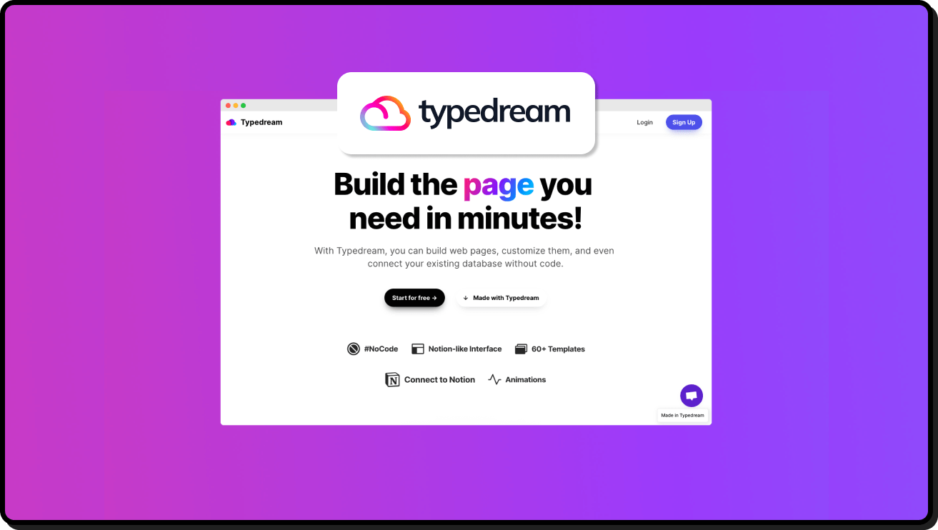 Screenshot of the Typedream CMS platform interface