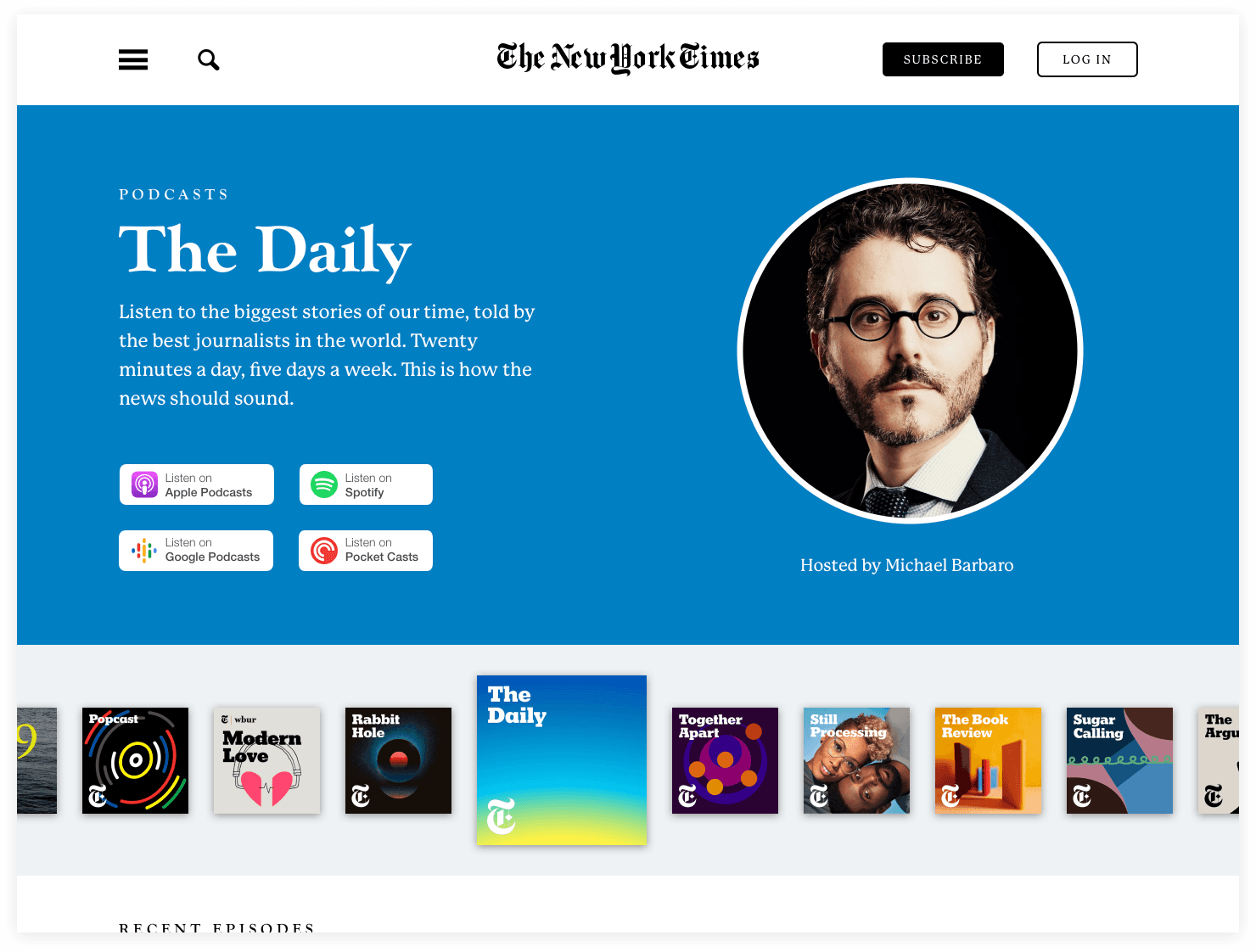 The Daily selected in The New York Times podcast directory redesign