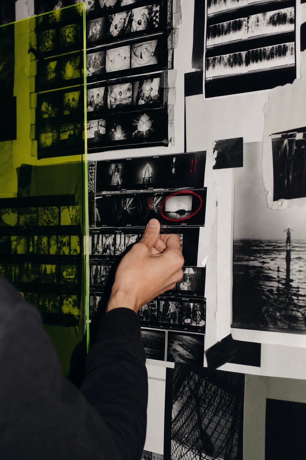 A creator contact-sheet wall with one frame marked as a strong signal