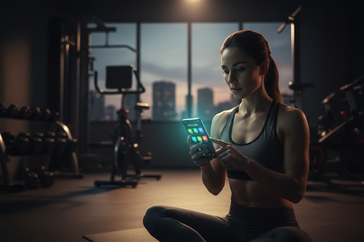 Una persona comparando aplicaciones de entrenamiento en casa
