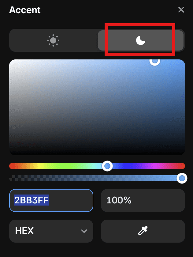 Screenshot showing how to change dark mod color