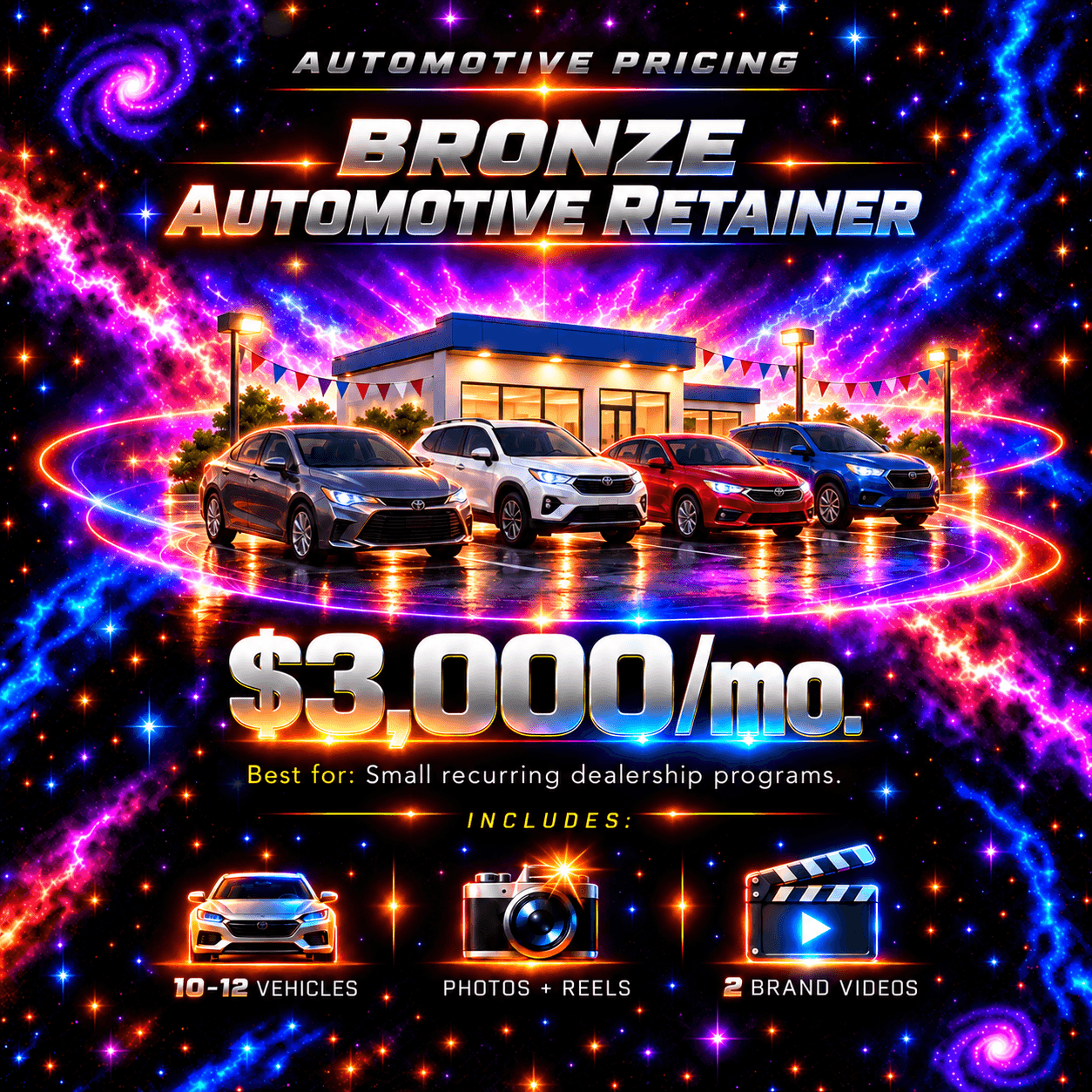 Bronze automotive retainer pricing artwork; illustrated imagery.