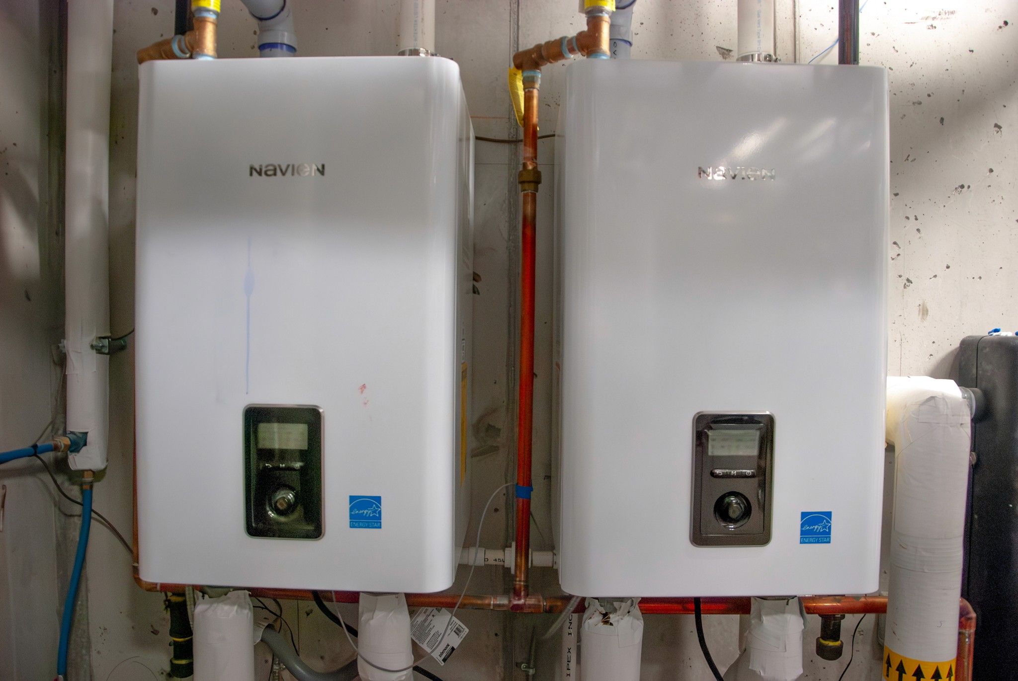 Navien tankless water heaters installed in Chilliwack, Fraser Valley, British Columbia, for plumbing and HVAC systems.