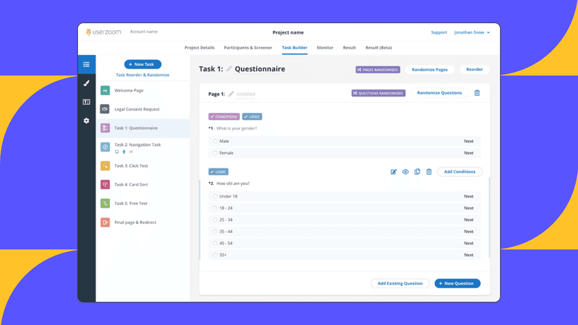 showing the randomization UI of a competitor for comparison