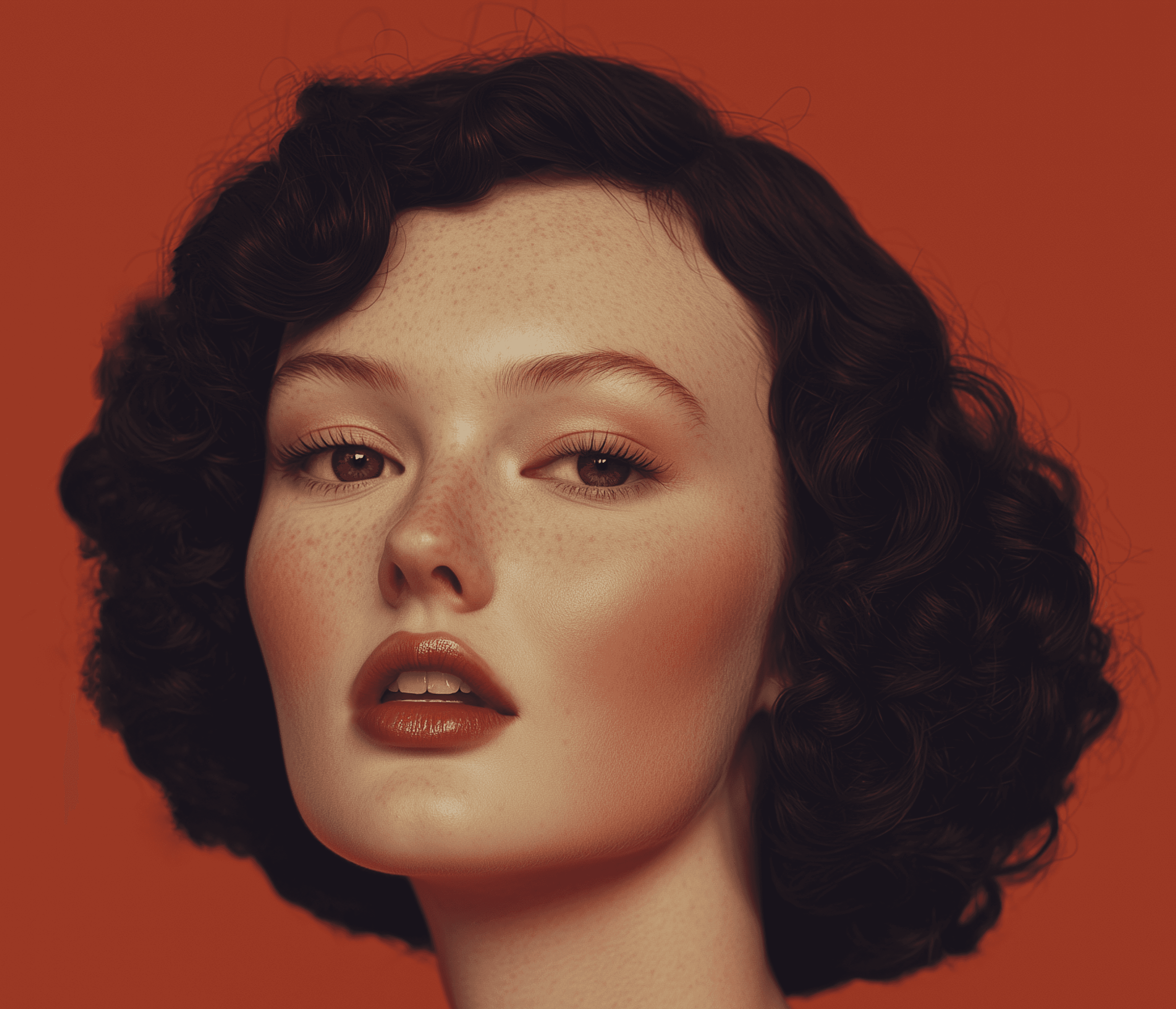 Woman with freckles and curly dark hair