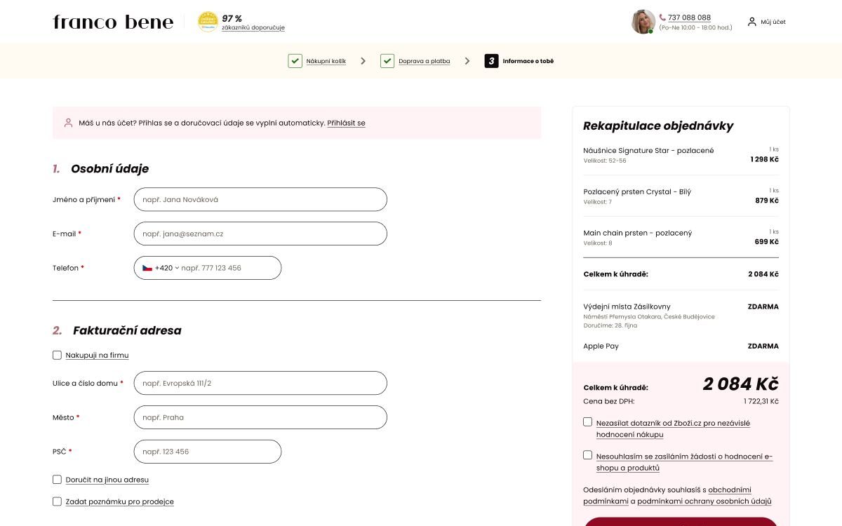 Údaje: návrh obrazovky e-shopu