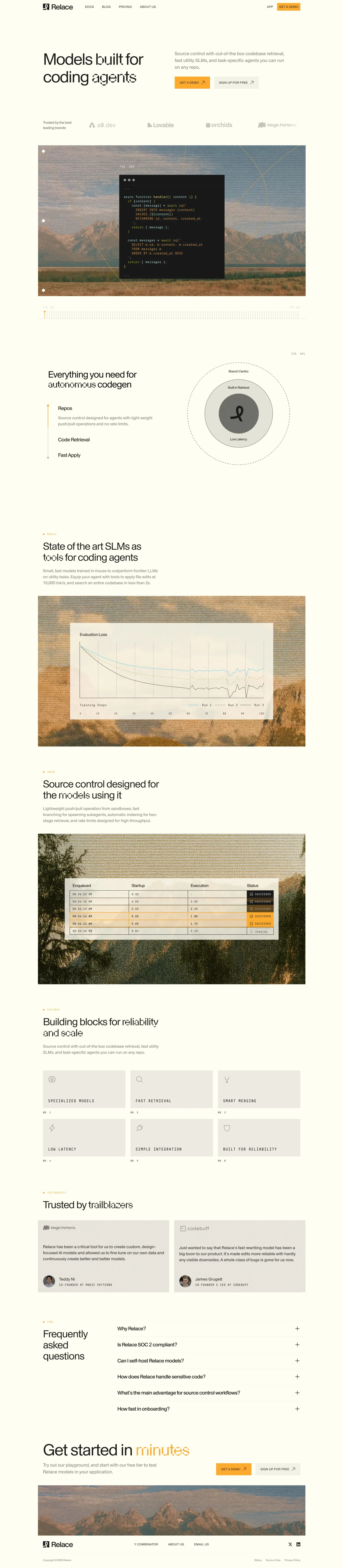 Relace - AI Models & Infrastructure for landing page screenshot showcasing Tech design