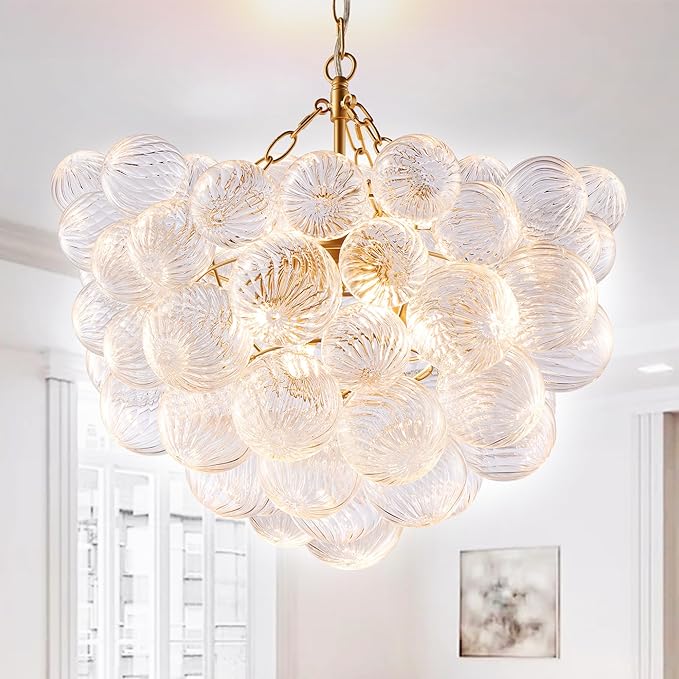 Glass ball chandelier adds a stylish touch to home decor.