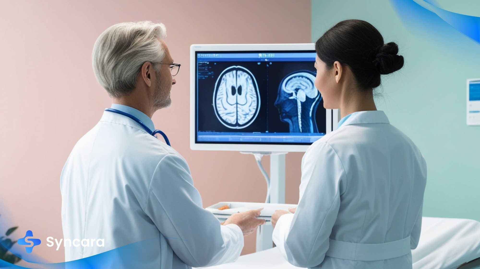 Neurologist in Edmonton analyzing brain MRI scan