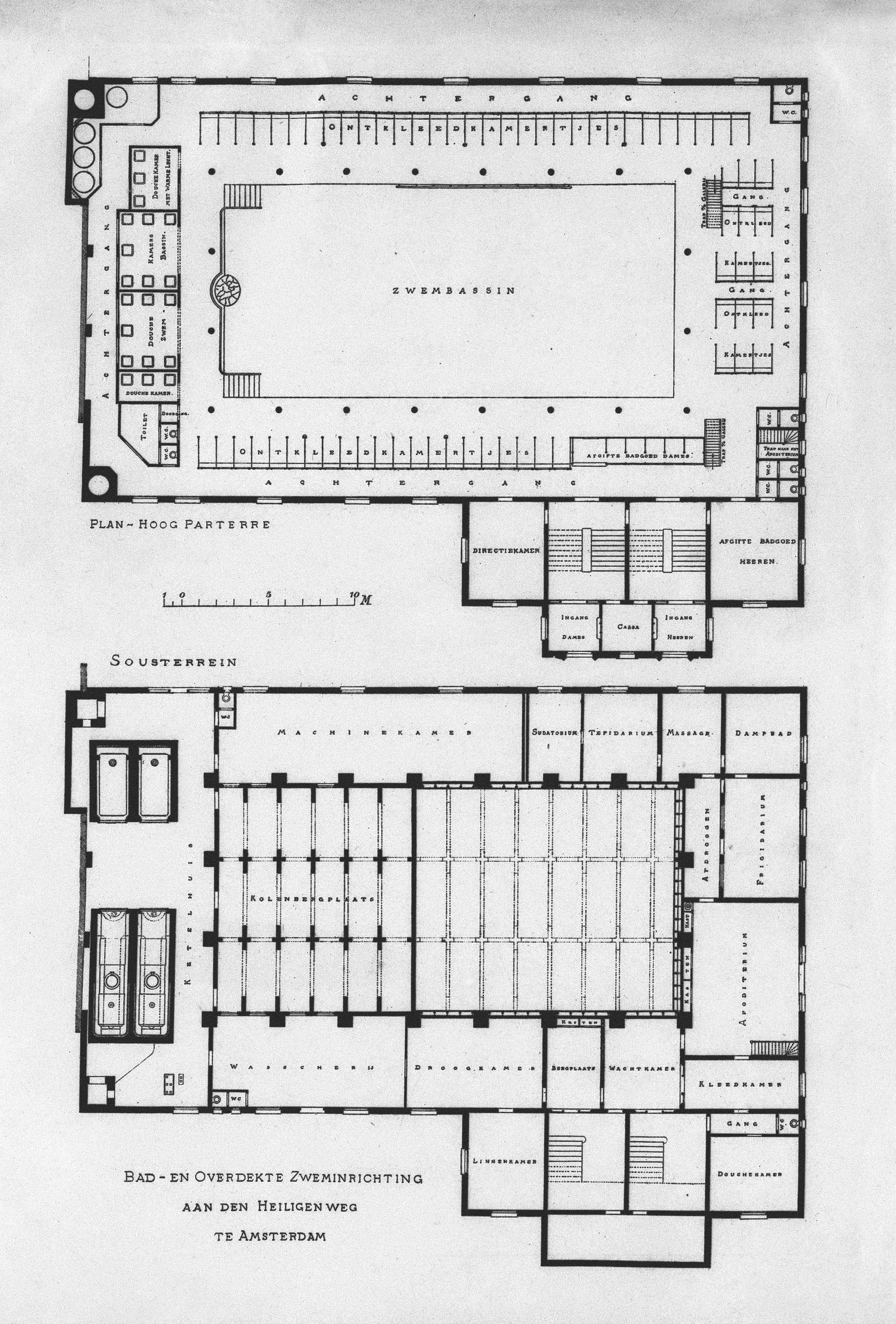 A plan of a building with a swimming pool
